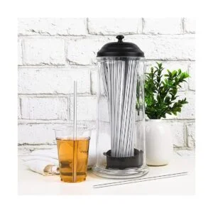 Dispensador de paja con tapa de acero inoxidable soporte_3