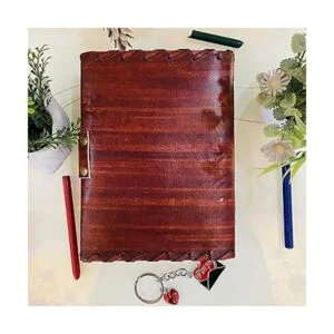 Diario de cuero con borde de la cubierta de papel de_3