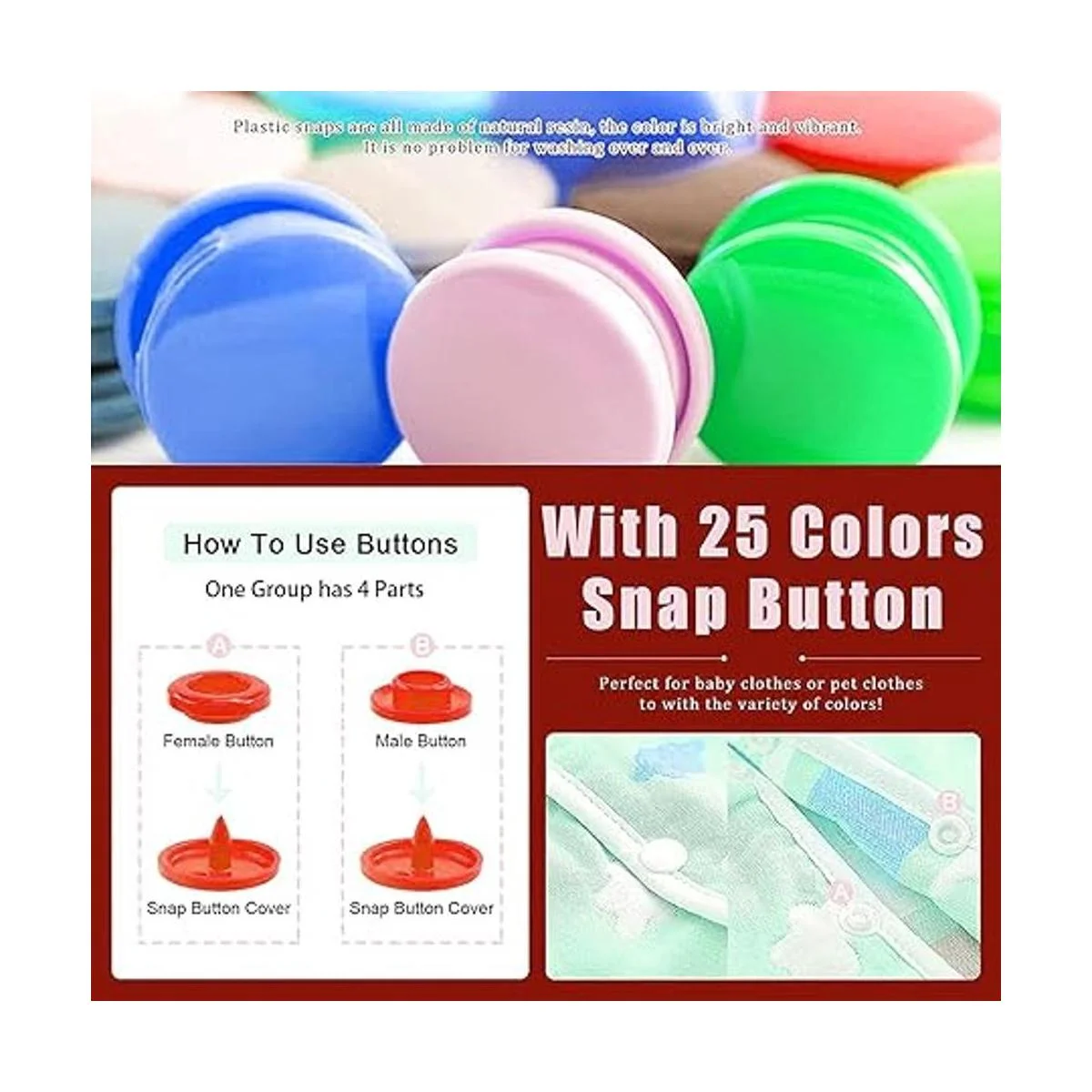 LYNDA Juego de 300 botones a presión de plástico y metal_6