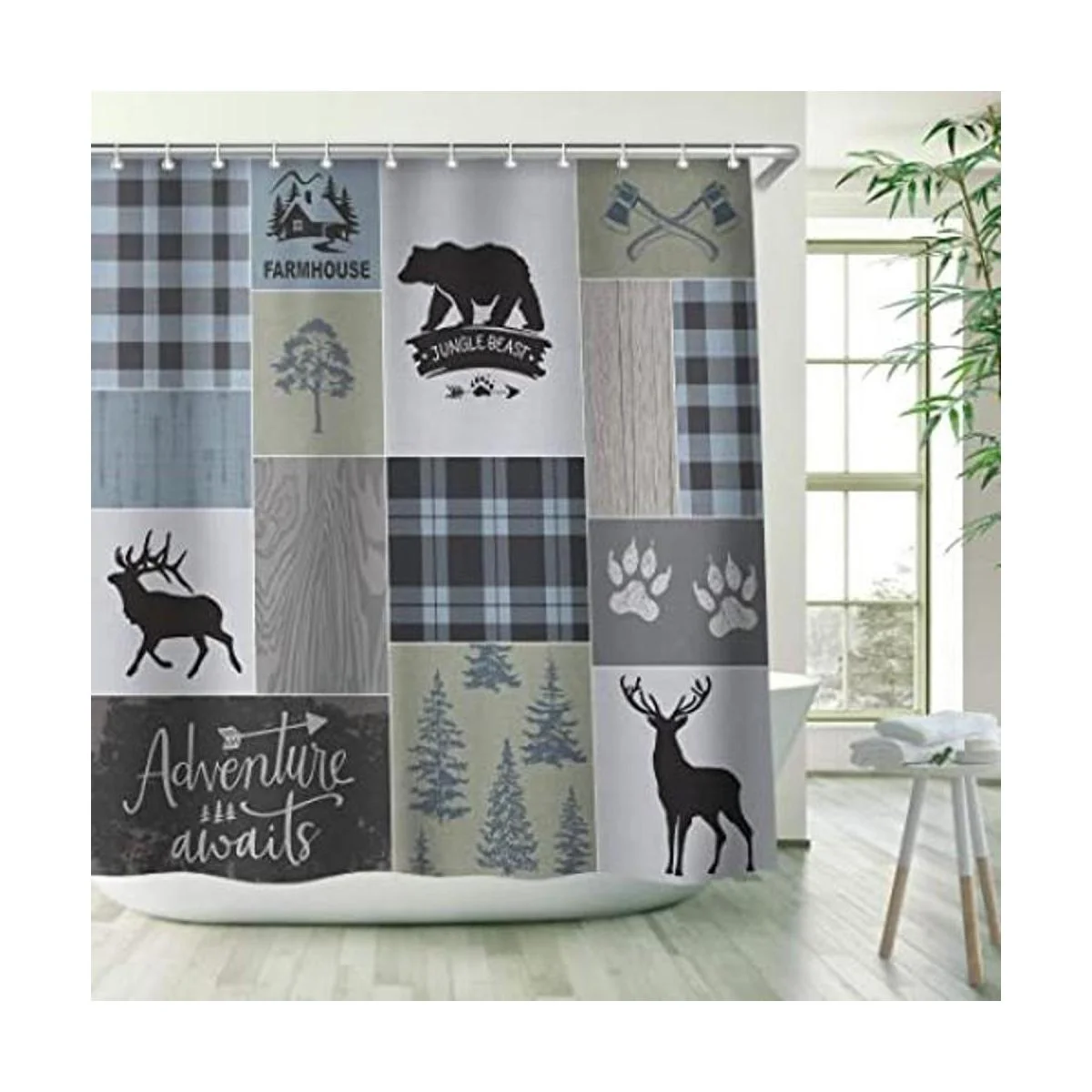 RosieLily Cortina de ducha de cabaña cortina de ducha de_1