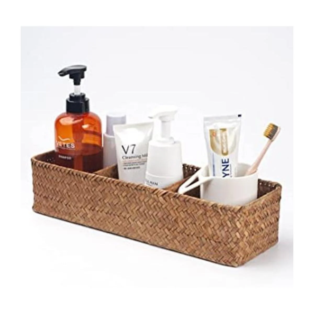 Cesta de almacenamiento de hierba marina tejida para_1