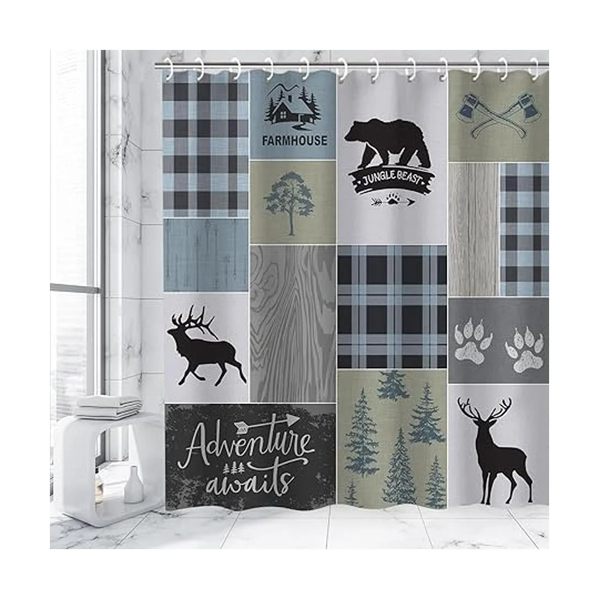 RosieLily Cortina de ducha de cabaña cortina de ducha de_2