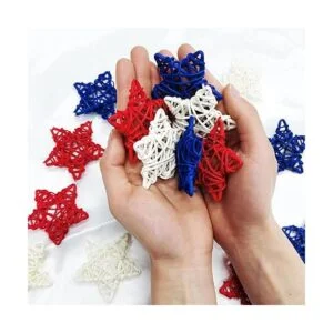 18 piezas de decoración de ratán estrellas rojas y azules_3