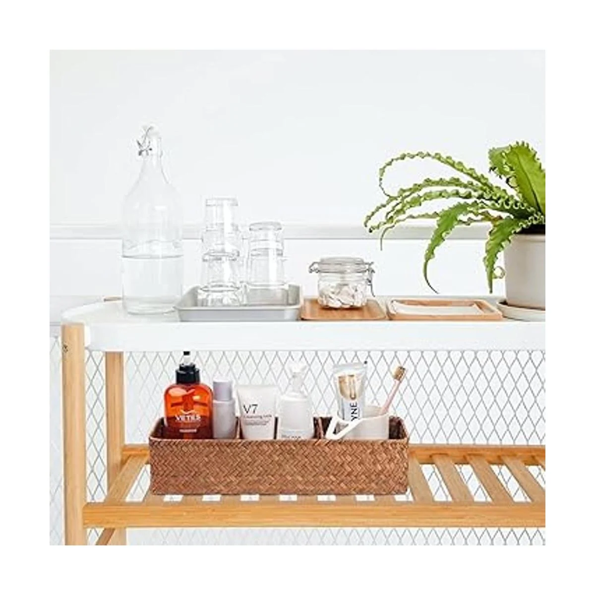 Cesta de almacenamiento de hierba marina tejida para_2