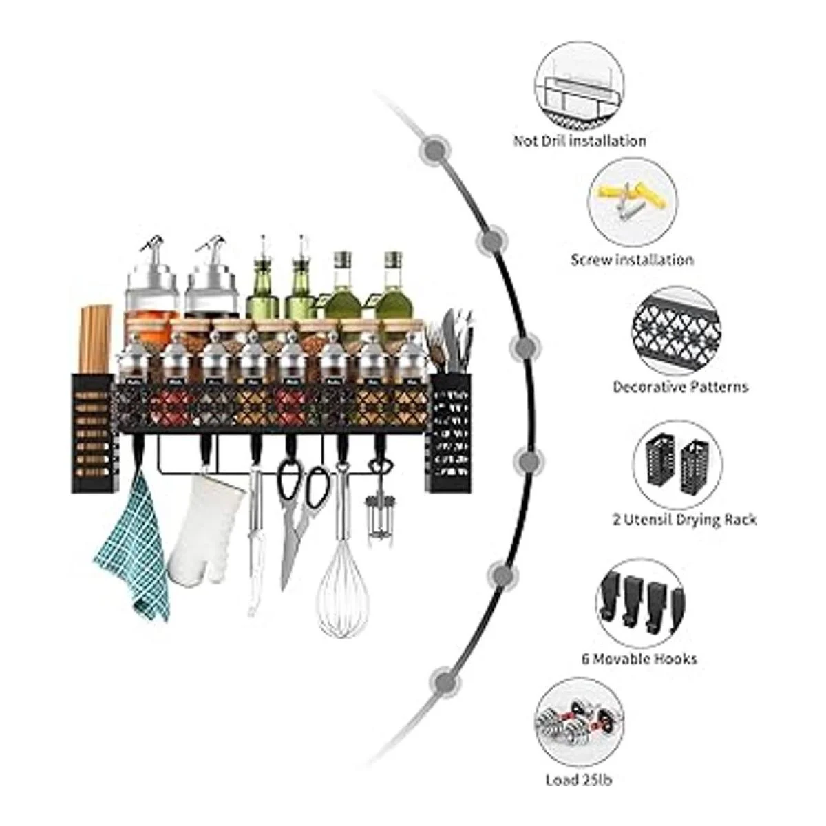 Estante de especias colgante para pared con 2 cestas de_7