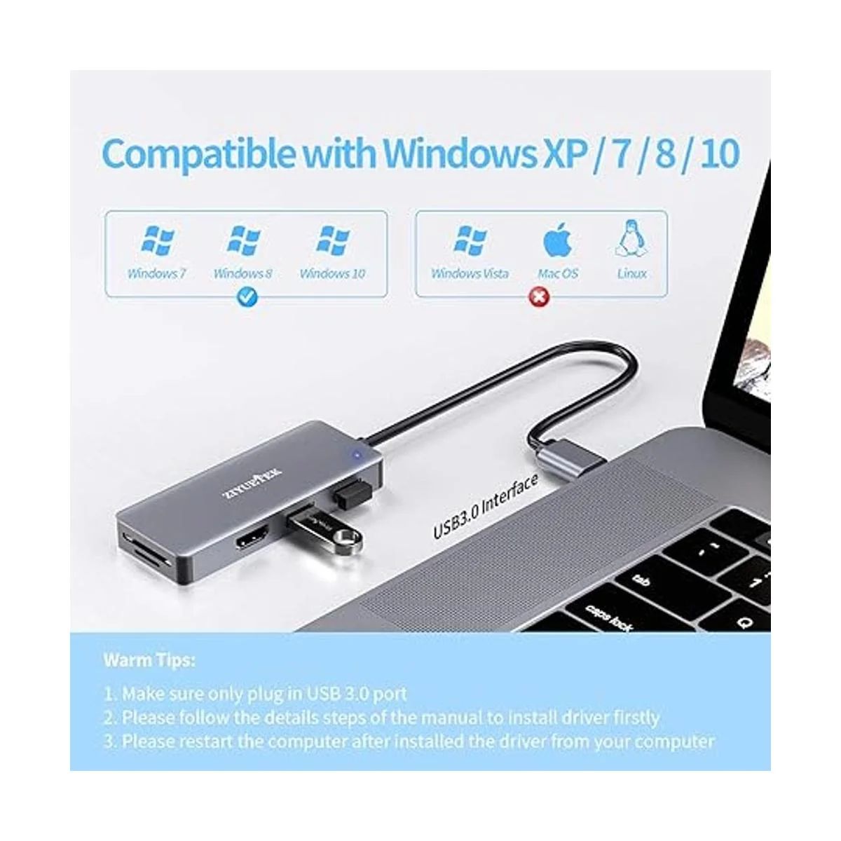 Adaptador USB a HDMI concentrador USB 5 en 1 3.0 con HDMI_4