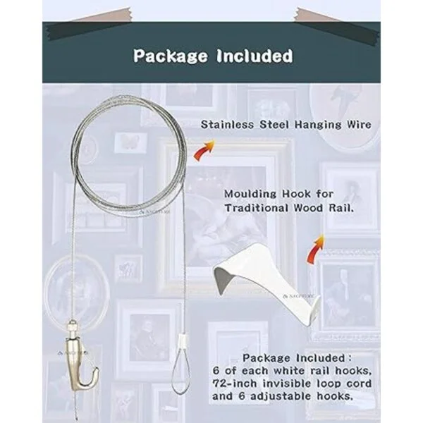 Kit para colgar cuadros Ganchos para riel de fotos con 6_6