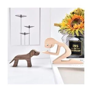 Figurines Escultura de madera para hombres y perros_4