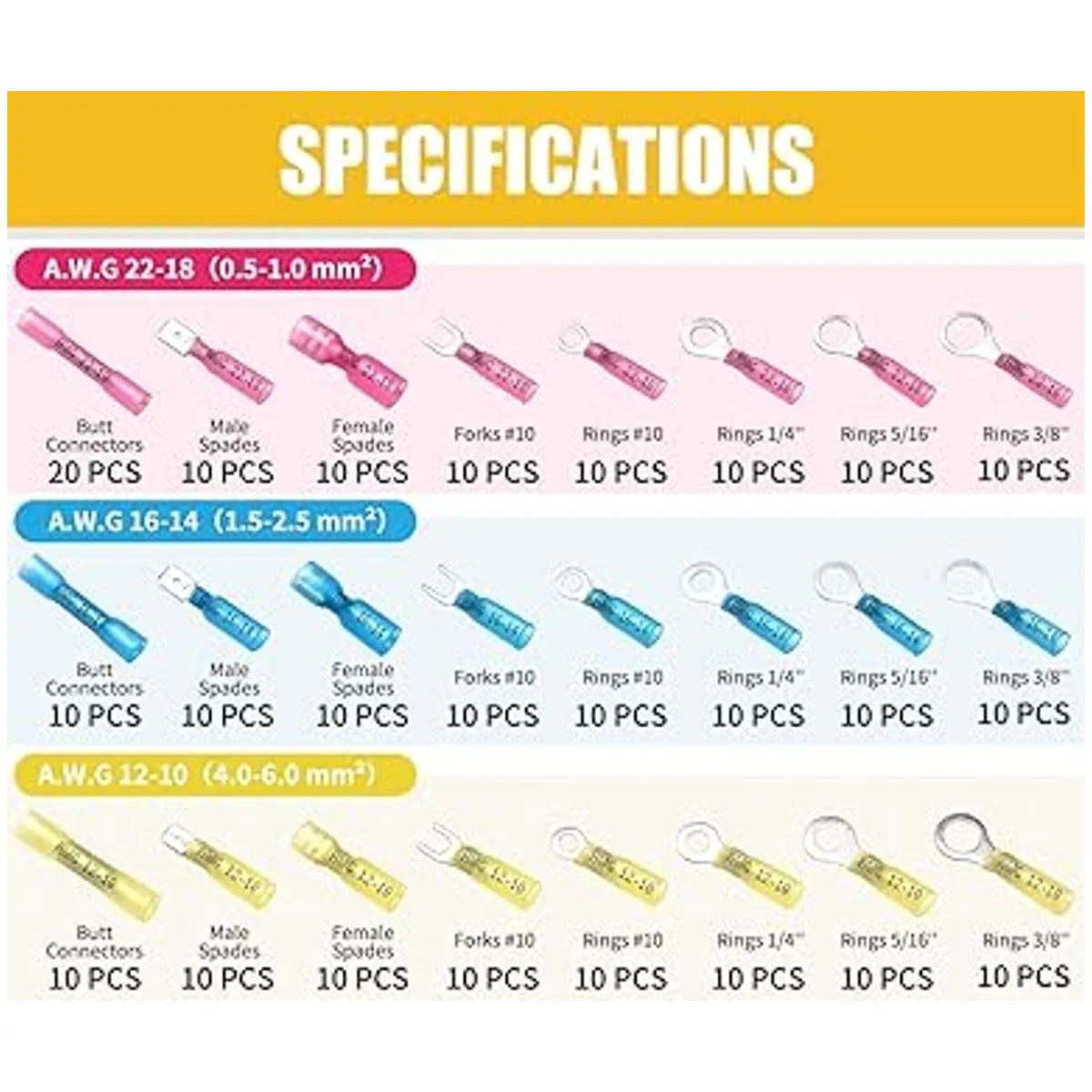 250 conectores de alambre termorretráctiles 2210 AWG_2