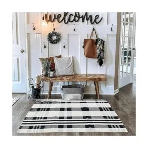 Buffalo Alfombra a cuadros para exteriores color blanco_3