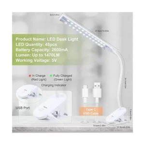 Deaunbr Luz de lectura LED con clip lámpara de_4