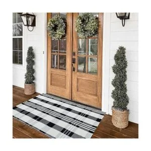 Buffalo Alfombra a cuadros para exteriores color blanco_4