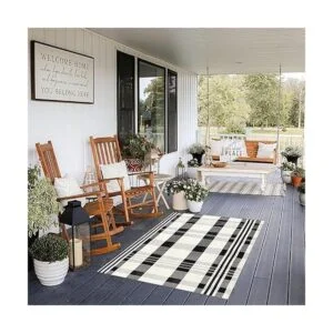 Buffalo Alfombra a cuadros para exteriores color blanco_5