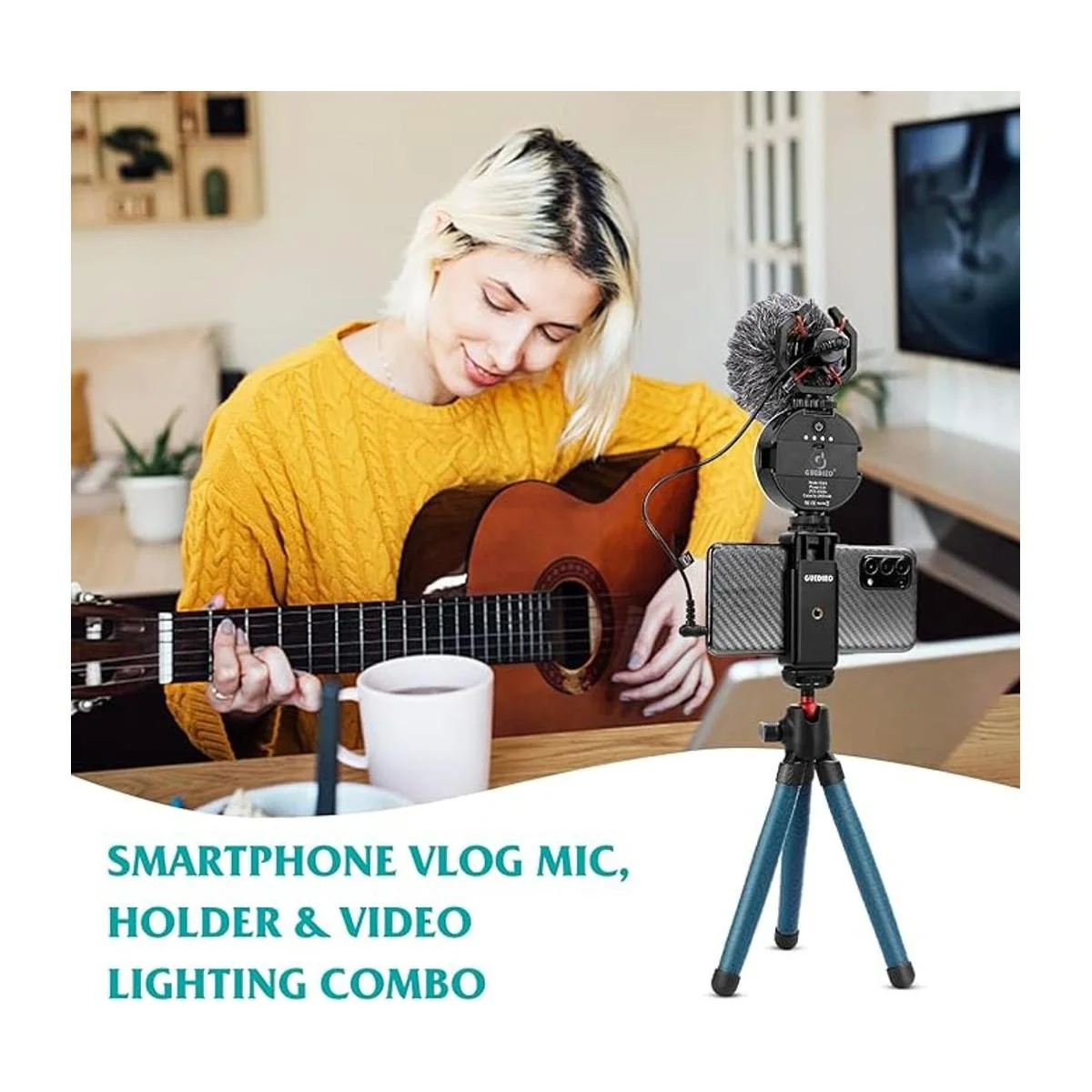 Kit de micrófono de vídeo para smartphone con luz LED_4