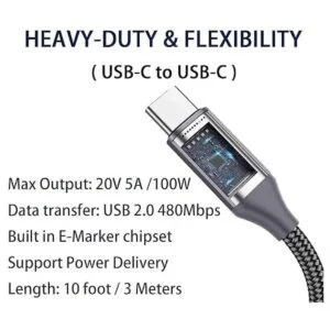 Cable USBC a USBC de 20 pies 100 W5A cable de carga_5