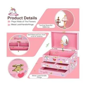 efubaby Joyero musical para niñas con diseño de unicornio_2