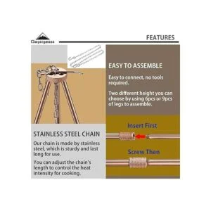 CAMPINGMOON MS080BRZ Trípode portátil para fogata de 31.5_3