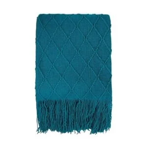 PAVILIA Manta de punto con flecos verde azulado_3