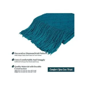 PAVILIA Manta de punto con flecos verde azulado_5