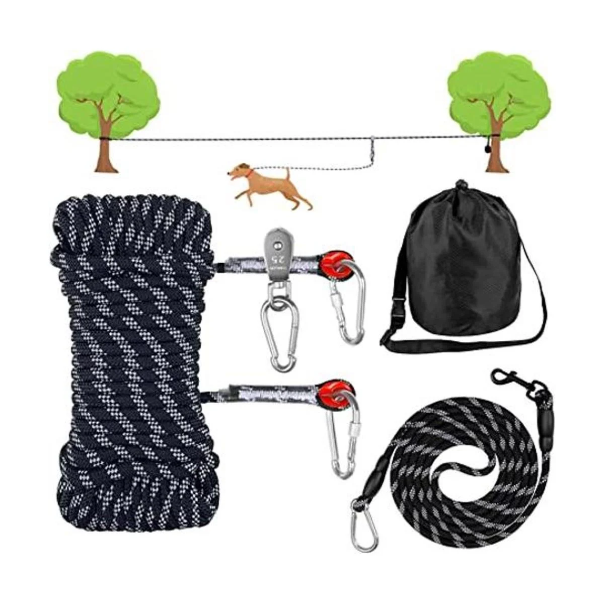 Cable de amarre para perro sistema de carretilla portátil_1