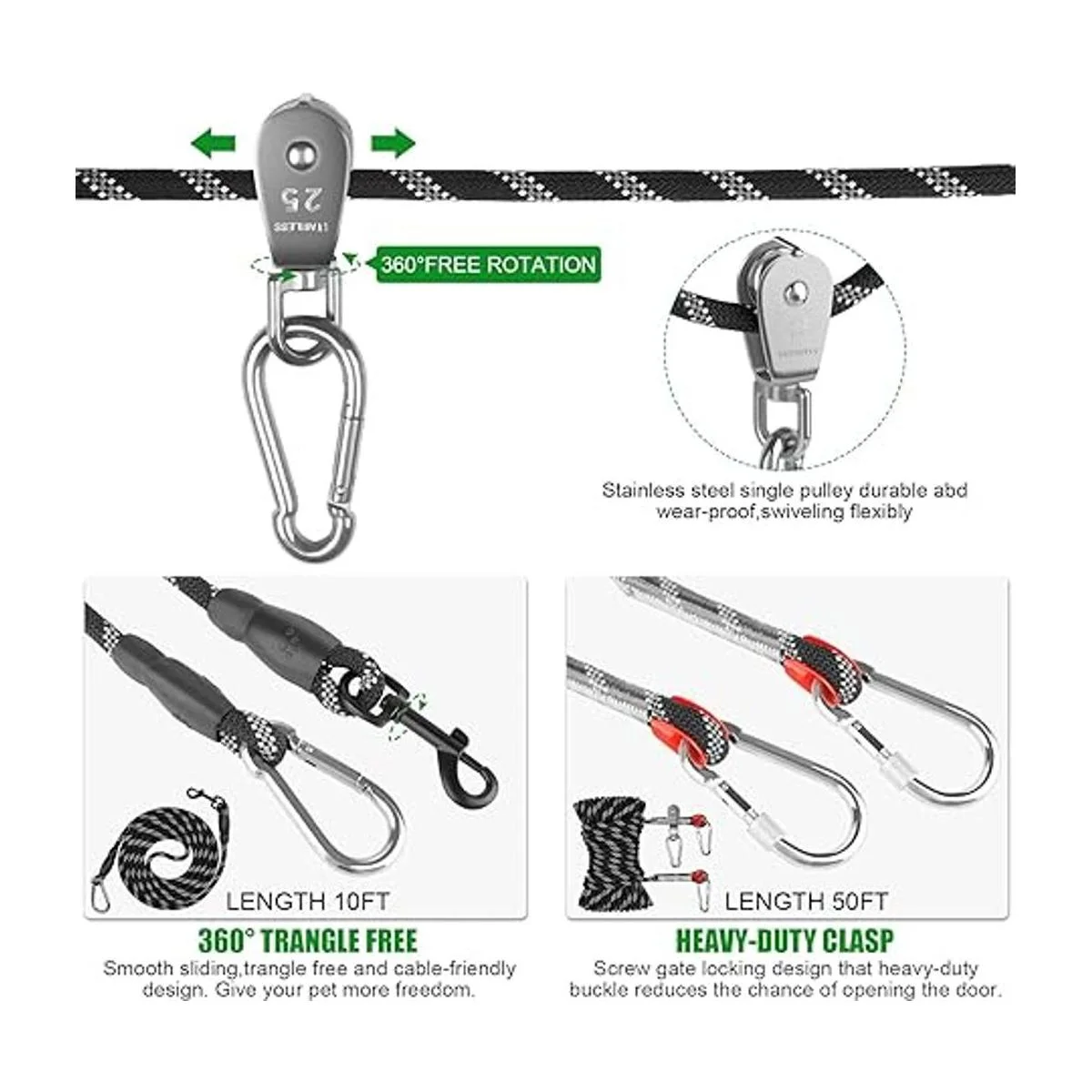 Cable de amarre para perro sistema de carretilla portátil_2