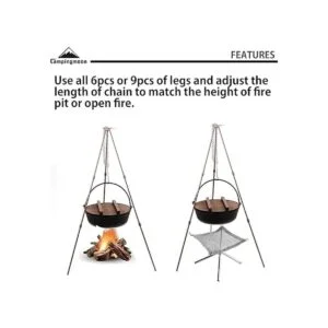 CAMPINGMOON MS080BRZ Trípode portátil para fogata de 31.5_4