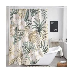 Cortina de ducha de flores tropicales para baño juego de_4
