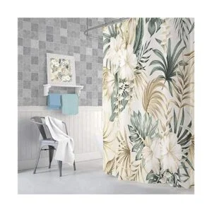 Cortina de ducha de flores tropicales para baño juego de_5