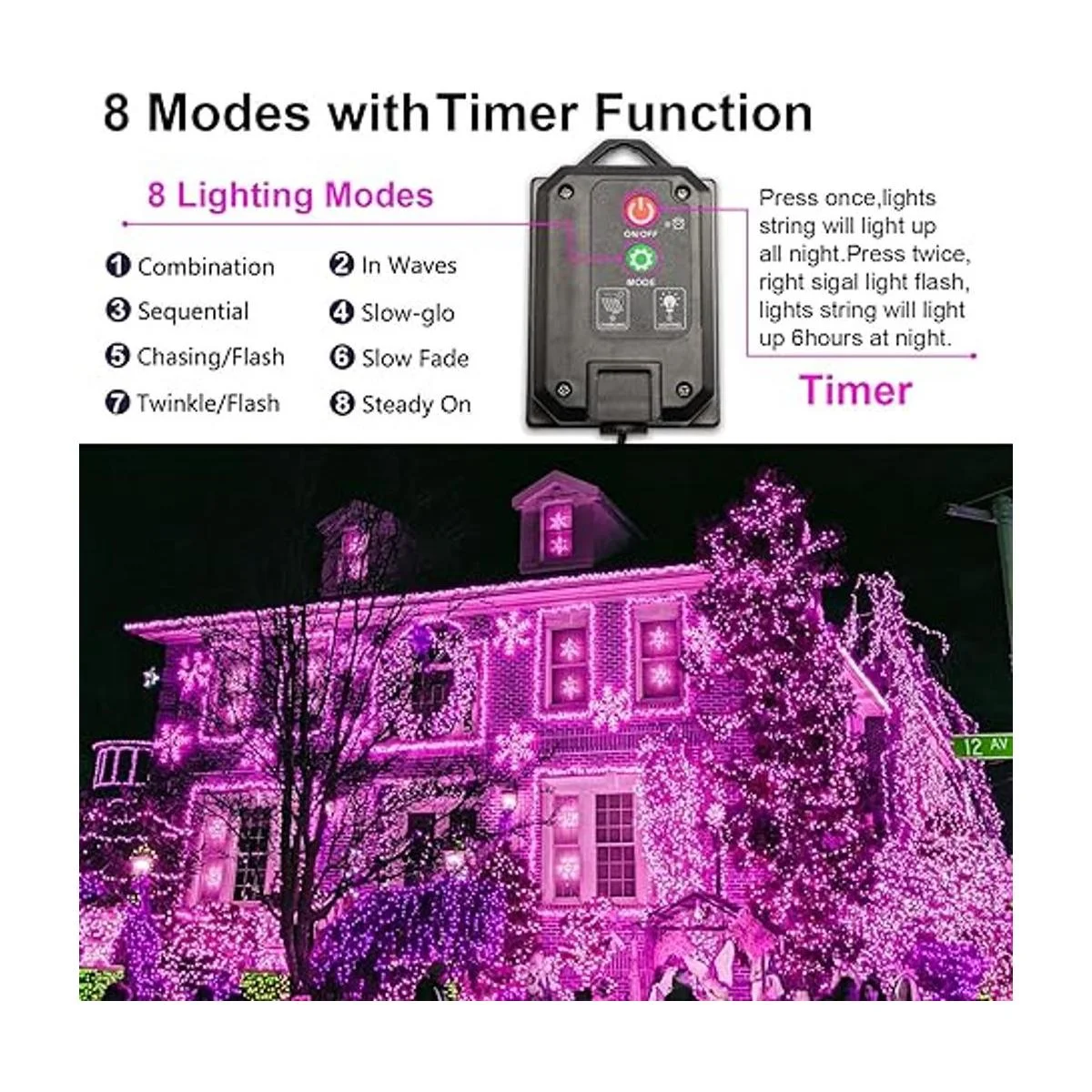 Guirnalda de luces solares para exteriores color rosa_4