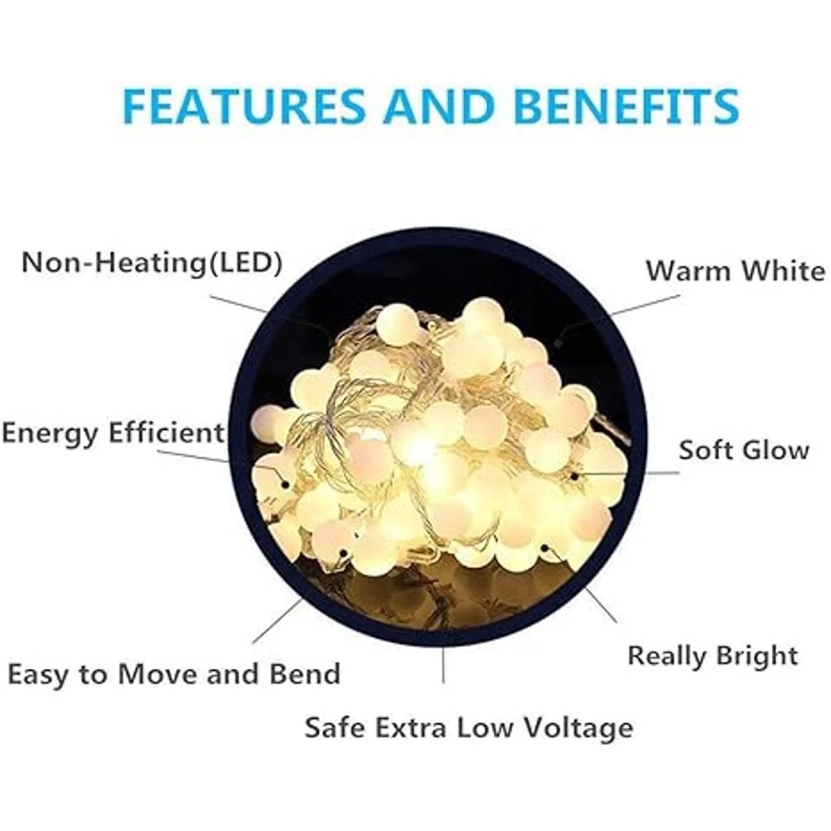 RaThun Cadena de luces LED con forma de esfera._4