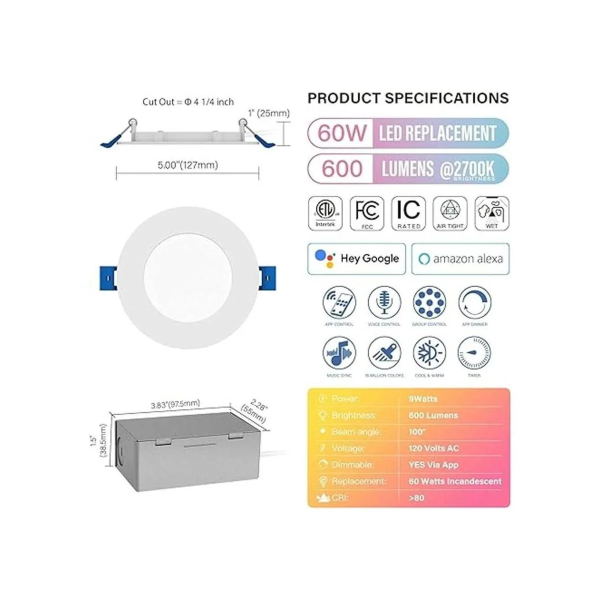 JULLISON Luz LED inteligente inteligente de 4 pulgadas_2