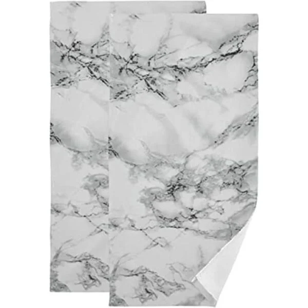 2 toallas de mano de mármol con estampado de mármol blanco_1