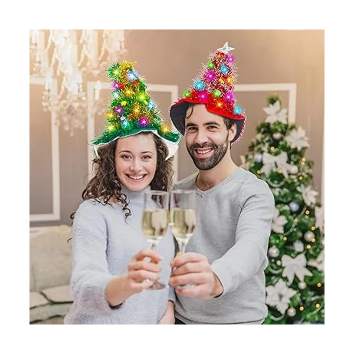 Camlinbo Paquete de 2 sombreros de Navidad para árbol de_4