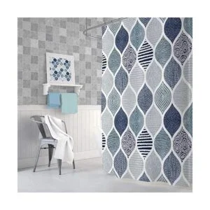 Cortina de ducha bohemia azul y gris para baño juego de_4