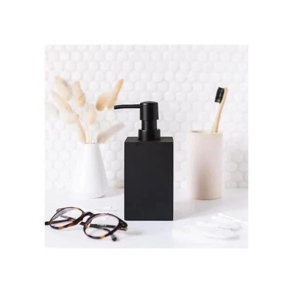 Yew Design Dispensador de jabón negro para baño cuadrado_2