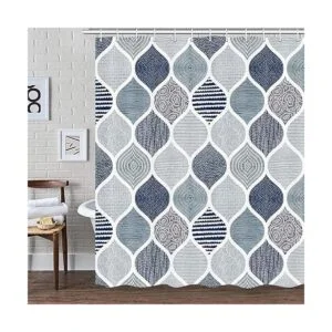 Cortina de ducha bohemia azul y gris para baño juego de_3