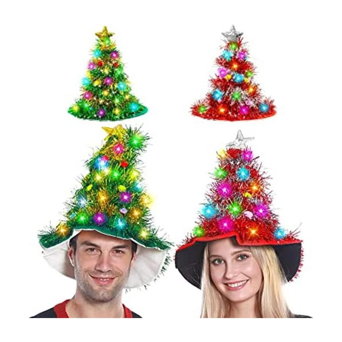 Camlinbo Paquete de 2 sombreros de Navidad para árbol de_1