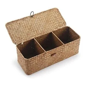Cesta de almacenamiento de hierba marina con tapa_1