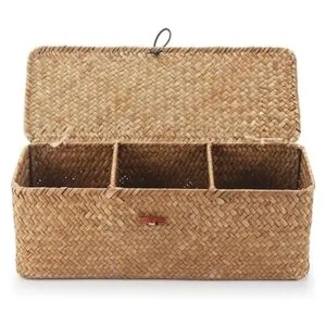 Cesta de almacenamiento de hierba marina con tapa_2