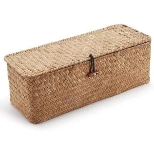 Cesta de almacenamiento de hierba marina con tapa_3