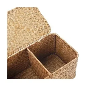 Cesta de almacenamiento de hierba marina con tapa_4