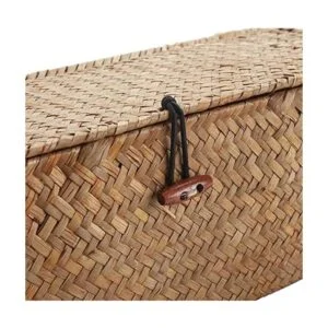 Cesta de almacenamiento de hierba marina con tapa_5