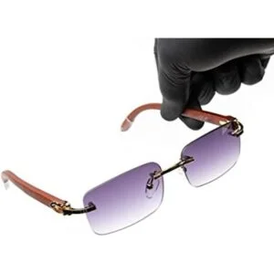 Gafas de sol retro vintage Woodgrain oro marco púrpura_1