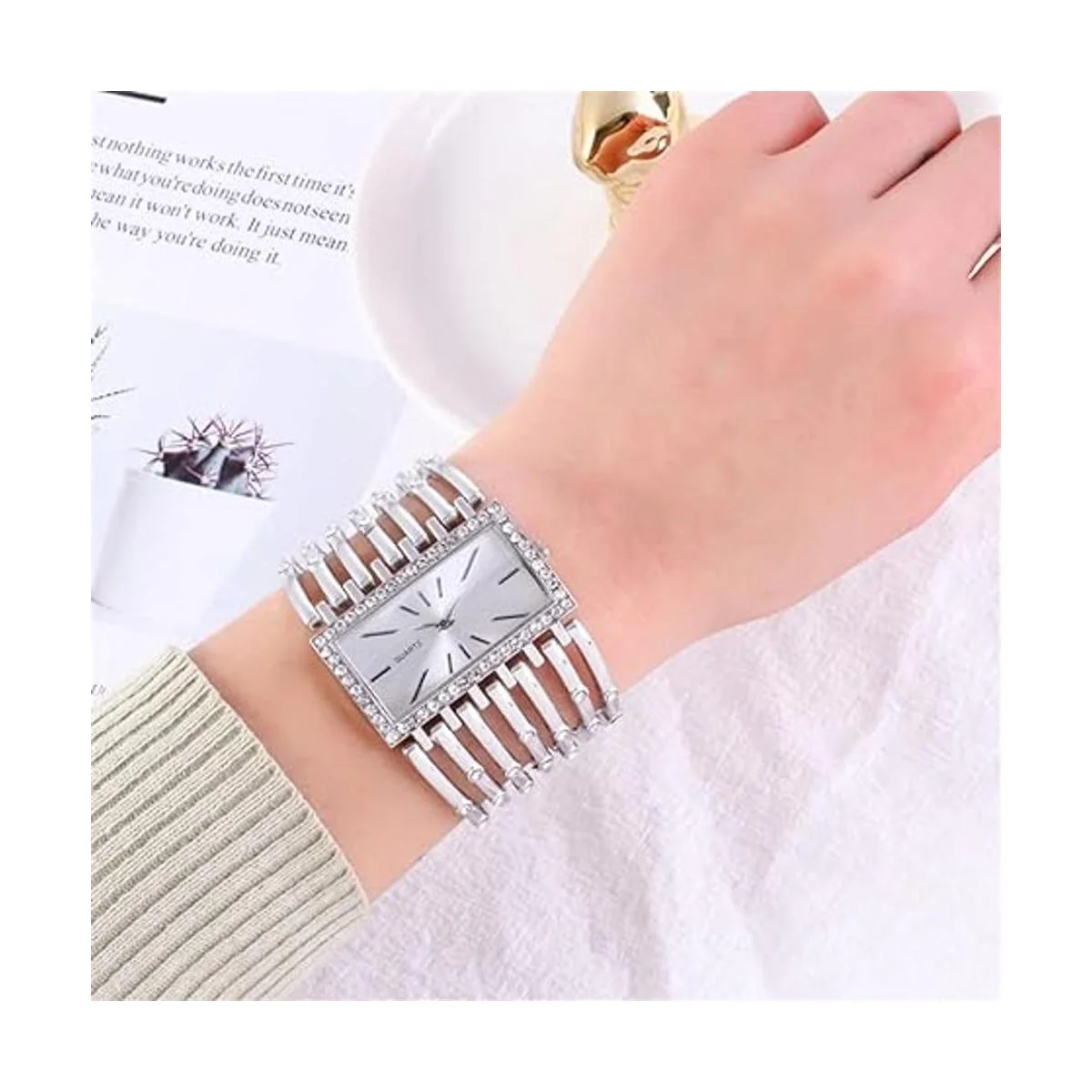 Reloj rectangular de diamante único para mujer pulsera de_2