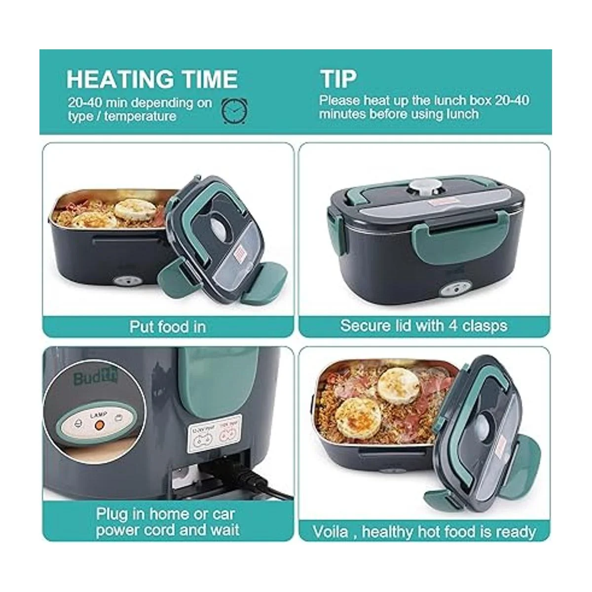 Budth Lonchera eléctrica calentador de alimentos portátil_4