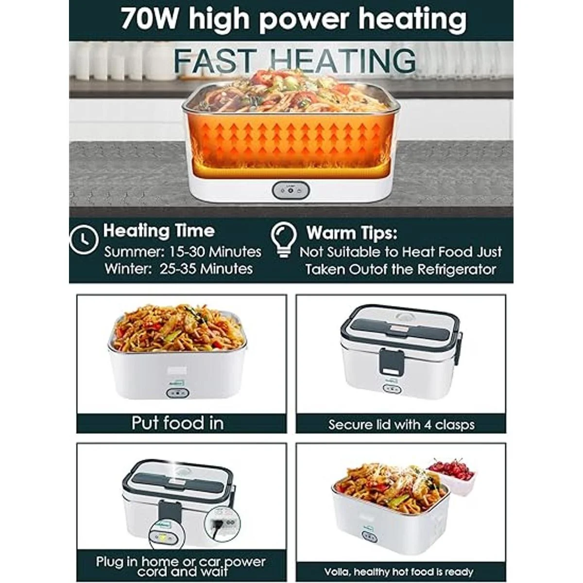 Buddew Lonchera eléctrica de 70 W calentador de_3