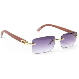 Gafas de sol retro vintage Woodgrain oro marco púrpura_5