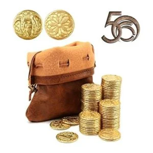 50 monedas de oro y bolsa de piel sintética monedas de_1