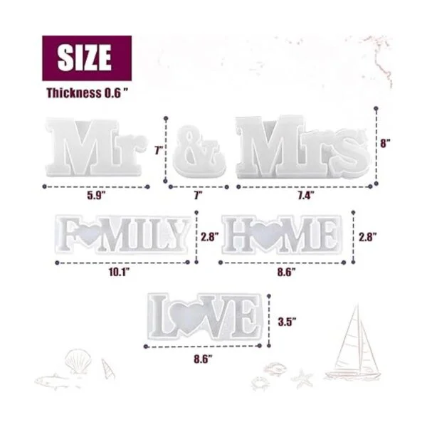4 moldes de resina para letras Mr Mrs Love Home Family_2
