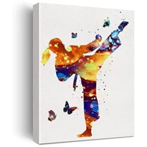 Arte de pared de karate Girl con diseño de acuarela de_1